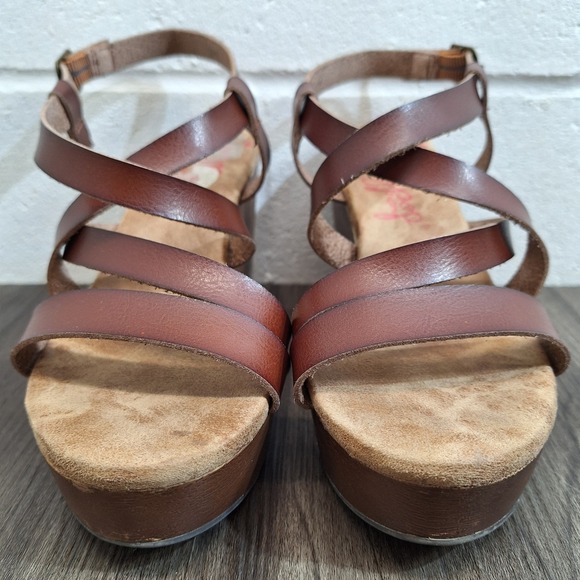 Jellypop Brown Strappy Wedge Sandals Women's 7.5 M Memory Foam Platform Buckle - Picture 2 of 7